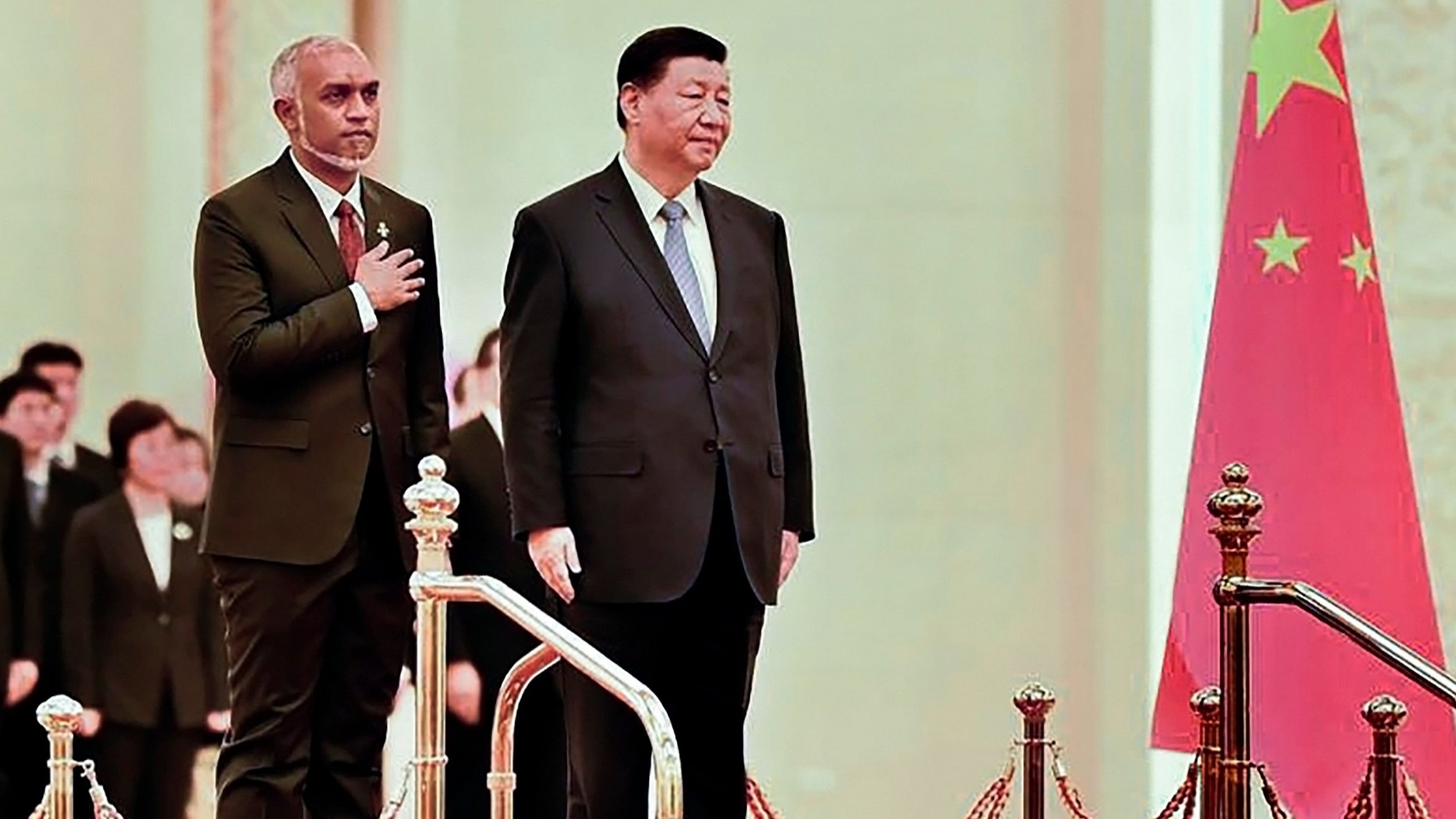 <div class="paragraphs"><p>Chinese President Xi Jinping with Maldives' President Mohamed Muizzu, in Beijing</p></div>