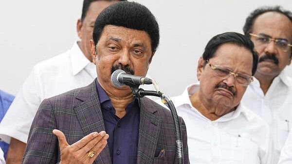 <div class="paragraphs"><p>Tamil Nadu Chief Minister M.K. Stalin addresses the media upon his return to India after concluding his two-week visit to US, at Chennai airport</p></div>