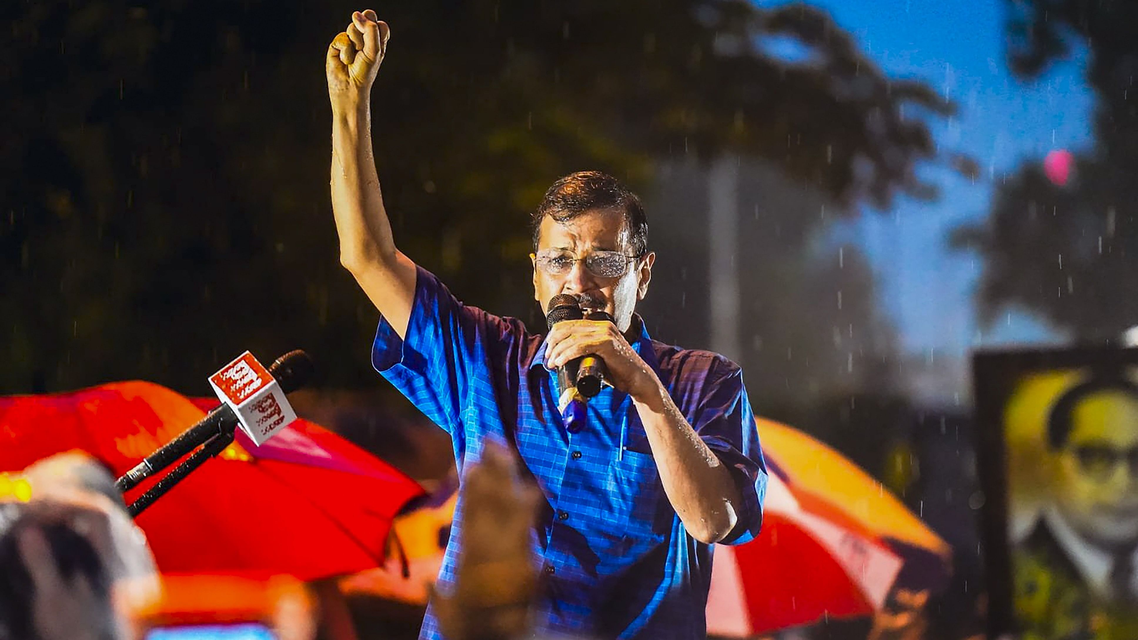 <div class="paragraphs"><p>Delhi Chief Minister Arvind Kejriwal addresses supporters amid rainfall after walking out of the Tihar Jail, in New Delhi, Friday, Sept. 13, 2024. </p></div>