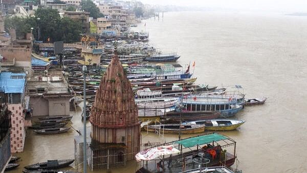 <div class="paragraphs"><p>A Ganga ghat submerged in water after a rise in the water level of the river following heavy rains, in Prayagraj, Sunday, Sept. 15, 2024.</p></div>