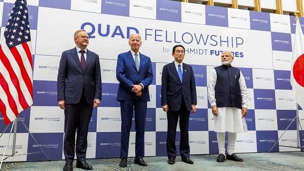 <div class="paragraphs"><p>Summit meeting with Quad leaders, in Tokyo - Australian Prime Minister Anthony Albanese, US President Joe Biden, Japanese Prime Minister Fumio Kishida and Indian Prime Minister Narendra Modi attend the Japan-US-Australia-India Fellowship Founding Celebration event, in Tokyo, Japan, May 24, 2022.</p></div>