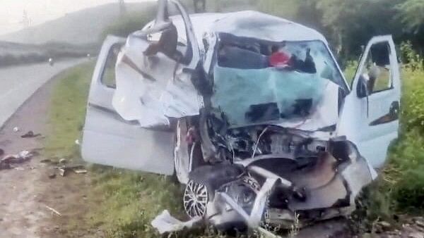 <div class="paragraphs"><p>Mangled remains of the car after a collision with a truck naer Bundi in Rajasthan, Sunday.&nbsp;</p></div>