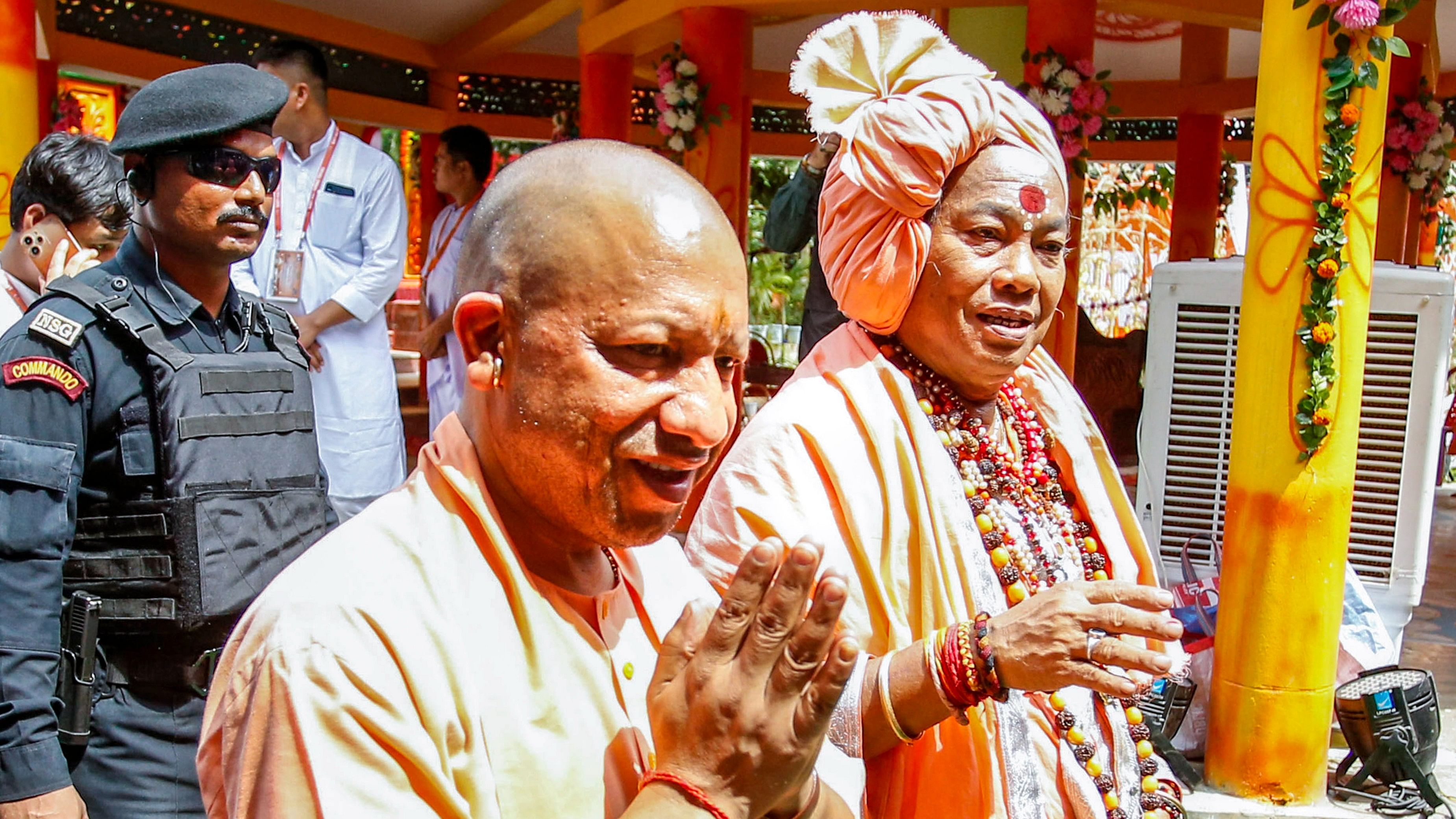 <div class="paragraphs"><p>Uttar Pradesh Chief Minister Yogi Adityanath during the inauguration of Siddheshwari Temple in Barakathal, in West Tripura, Monday.</p></div>