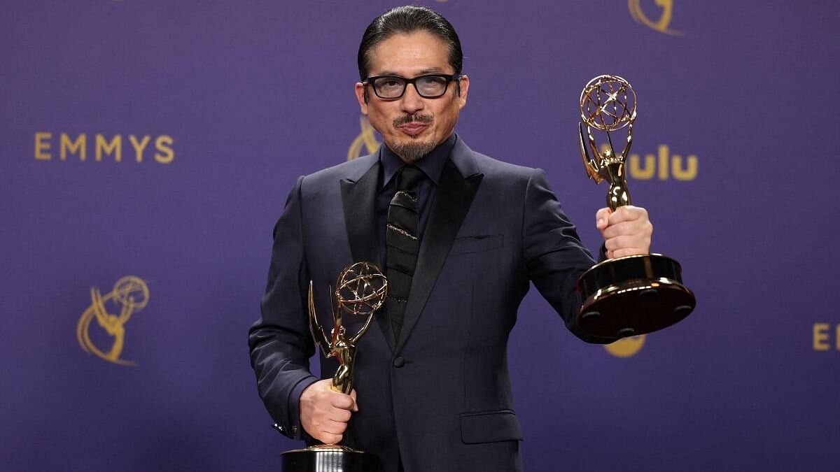 <div class="paragraphs"><p>Hiroyuki Sanada, Outstanding Lead Actor in a Drama Series for <em>Shogun</em> poses at the 76th Primetime Emmy Awards in Los Angeles, California, US.</p></div>