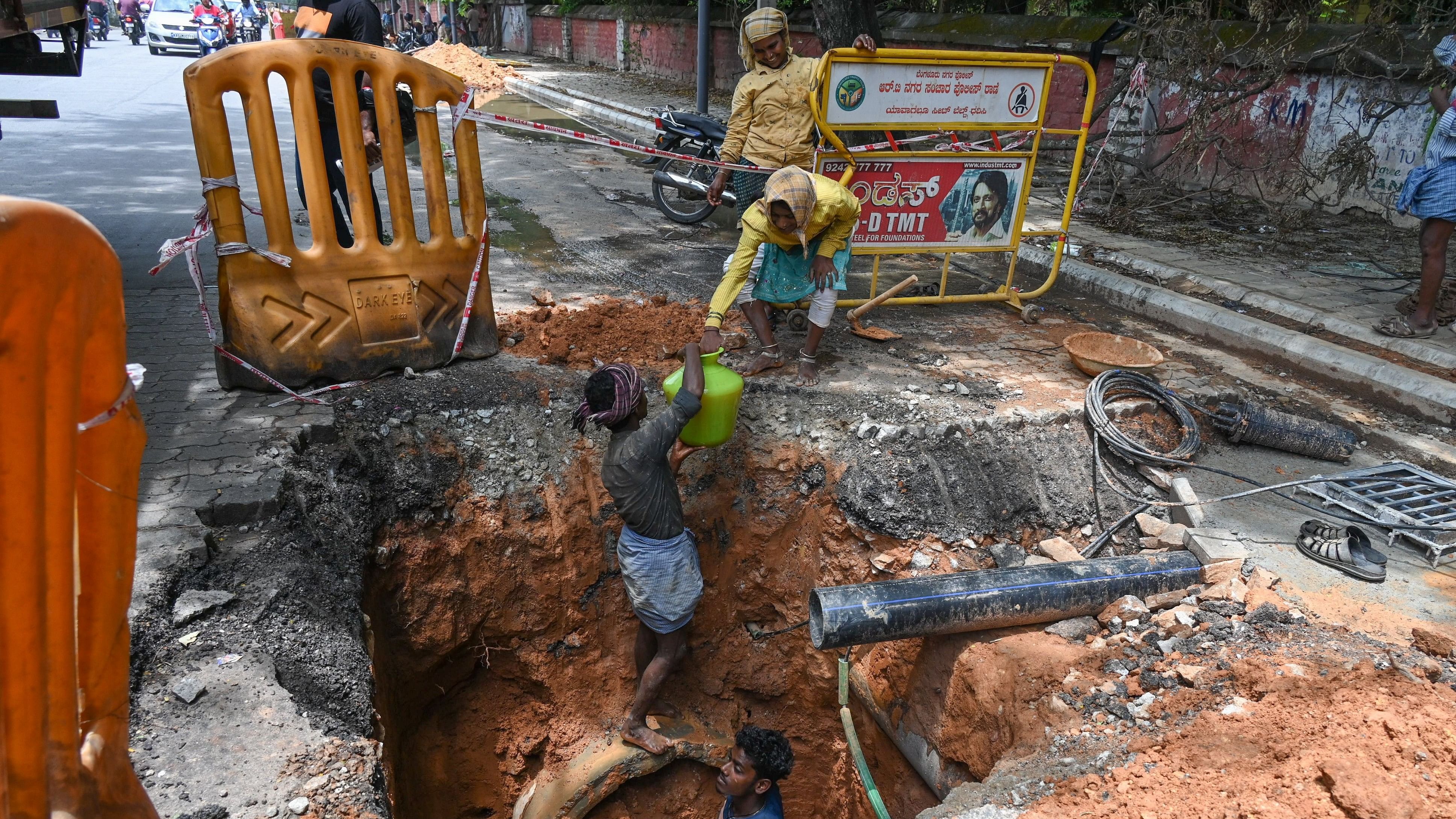 <div class="paragraphs"><p>Roads dug up to lay underground sewage pipes. </p></div>