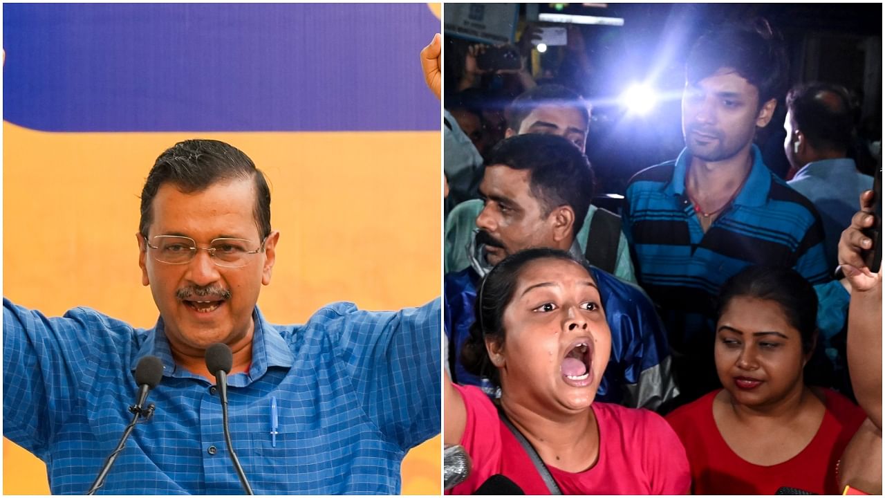 <div class="paragraphs"><p>Arvind Kejriwal (left) and protesting junior doctors.&nbsp;&nbsp;</p></div>