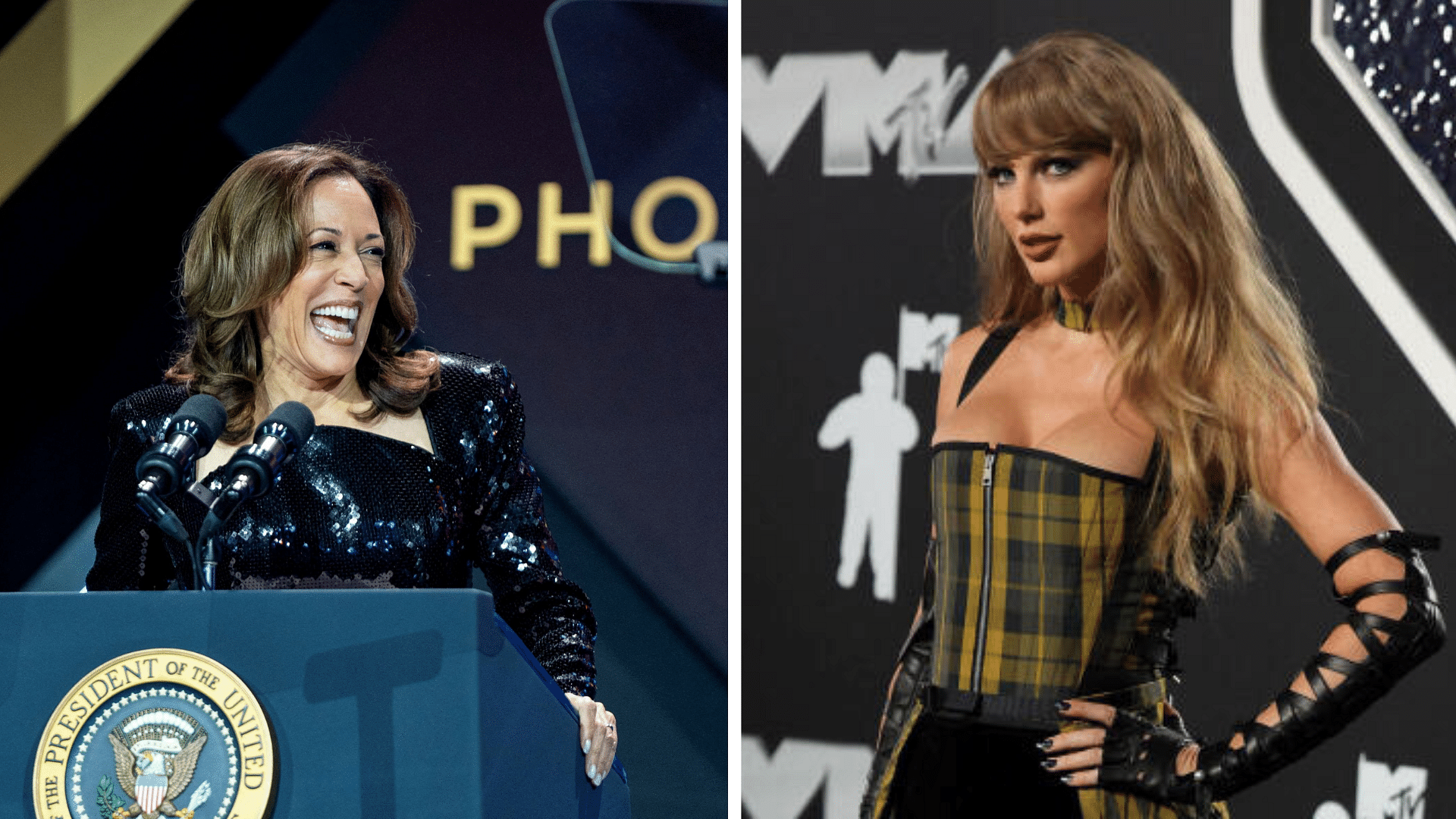 <div class="paragraphs"><p>Kamala Harris (L), Taylor Swift.&nbsp;</p></div>