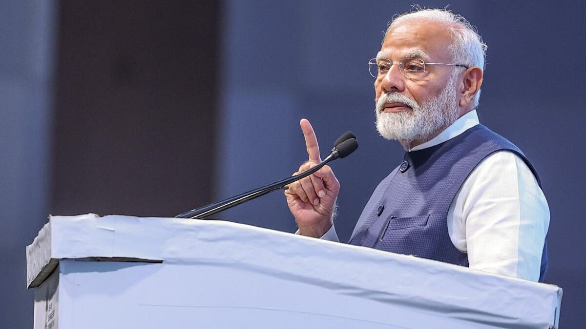 <div class="paragraphs"><p>Prime Minister Narendra Modi speaks during the 4th Global Renewable Energy Investors Meet and Expo (RE-INVEST 2024), in Gandhinagar, Monday, September 16, 2024.</p></div>