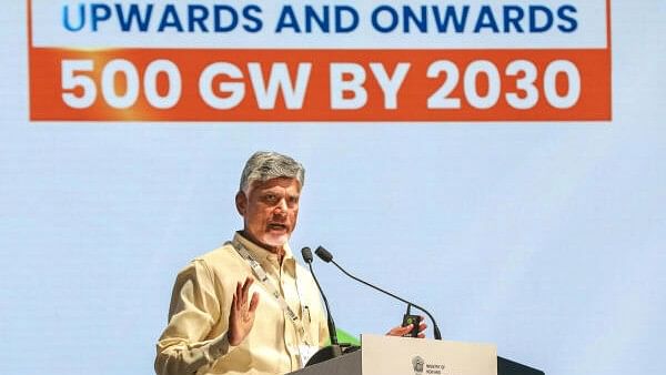 <div class="paragraphs"><p>Andhra Pradesh Chief Minister N. Chandrababu Naidu speaks during the 4th Global Renewable Energy Investors Meet and Expo (RE-INVEST 2024), in Gandhinagar, Monday, Sept. 16, 2024. </p></div>