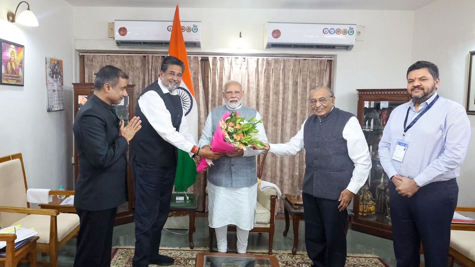 <div class="paragraphs"><p>Prime Minister Narendra Modi during a meeting with the Shree Somnath Trust officials, in Gandhinagar, Sunday night</p></div>