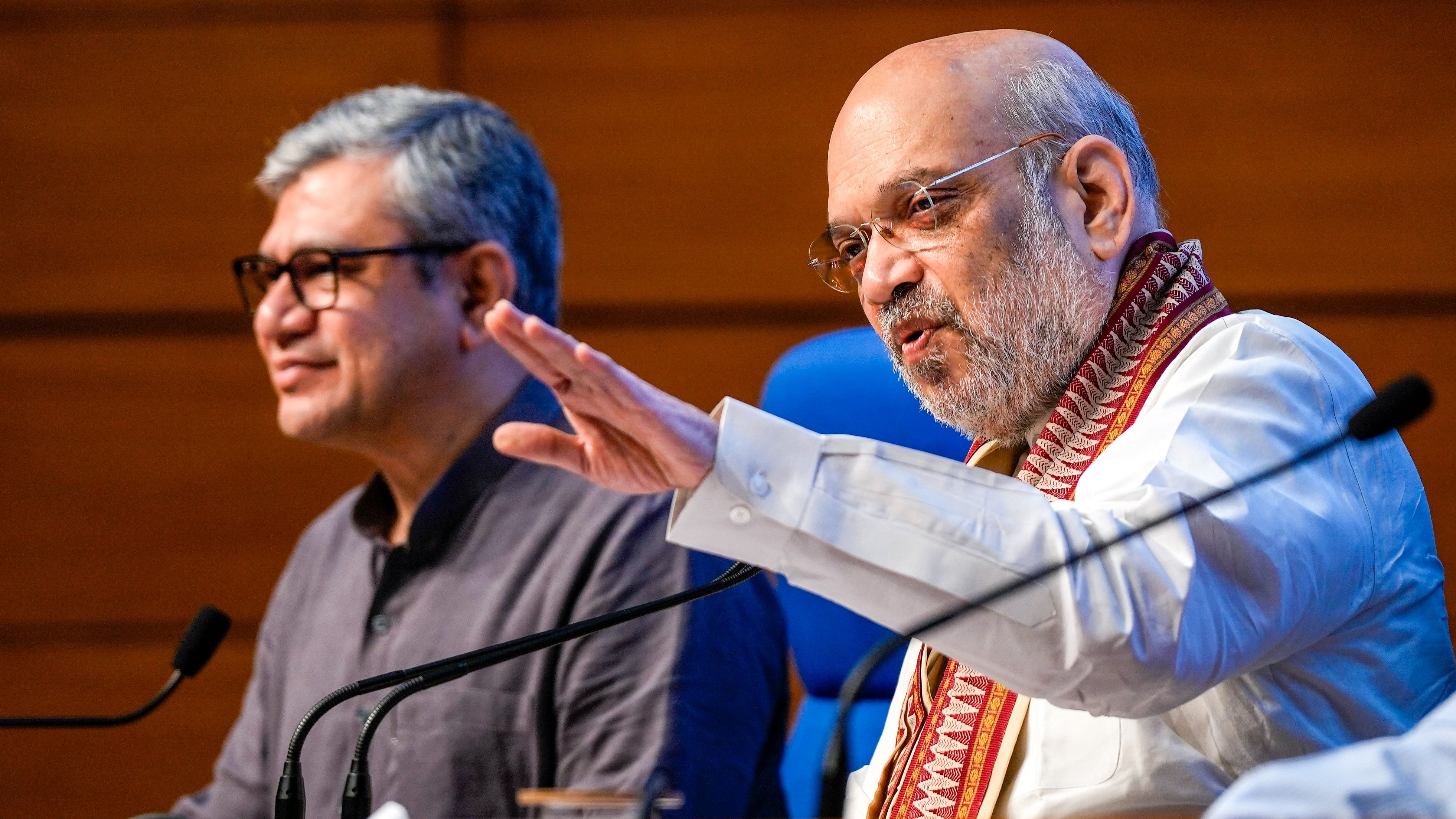 <div class="paragraphs"><p>Union Home Minister and Minister of Co-operation Amit Shah with Minister of Railways, Information &amp; Broadcasting, Electronics &amp; Information Technology Ashwini Vaishnaw.</p></div>