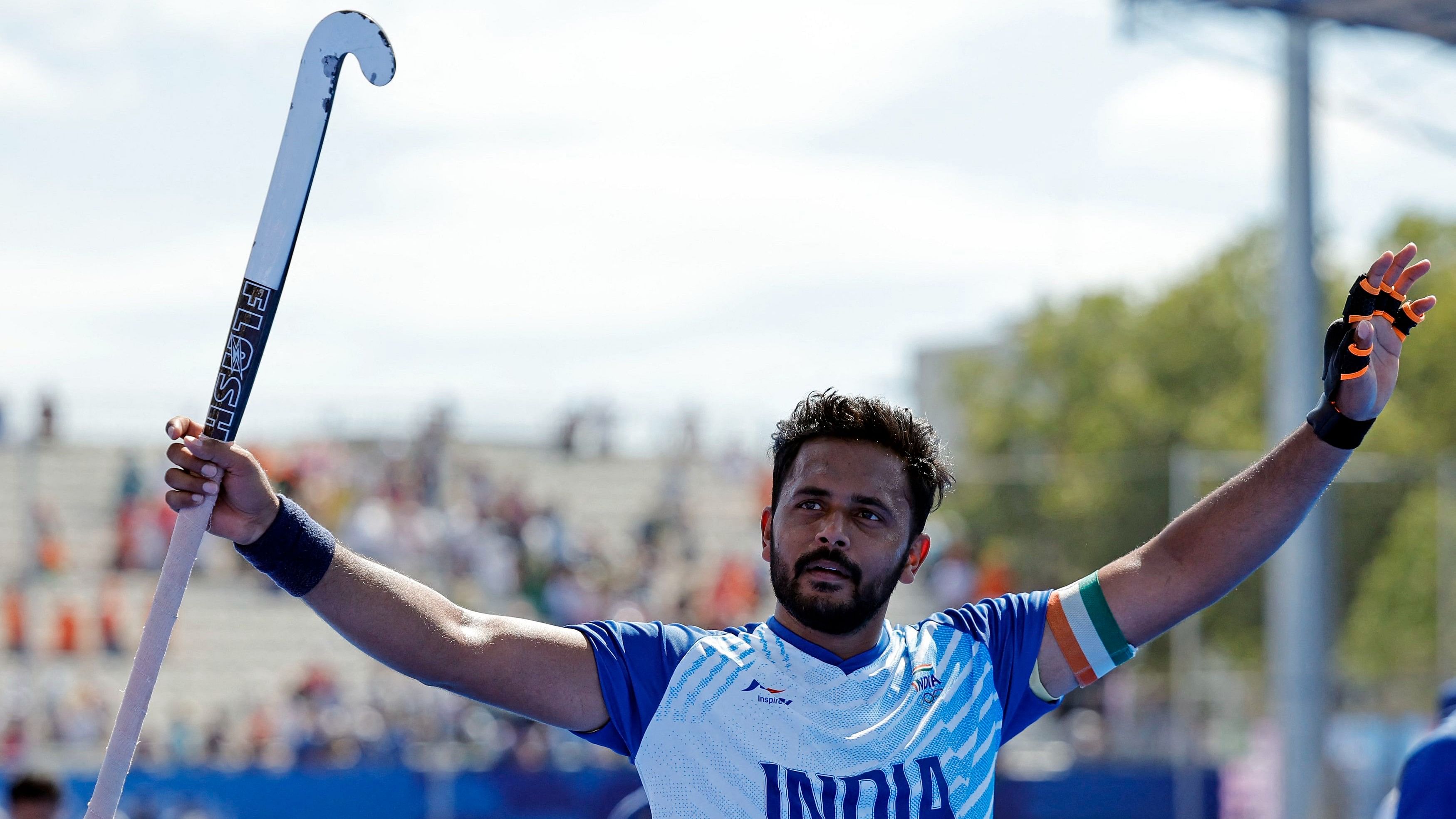 <div class="paragraphs"><p>Harmanpreet Singh of India celebrates winning the match.</p></div>