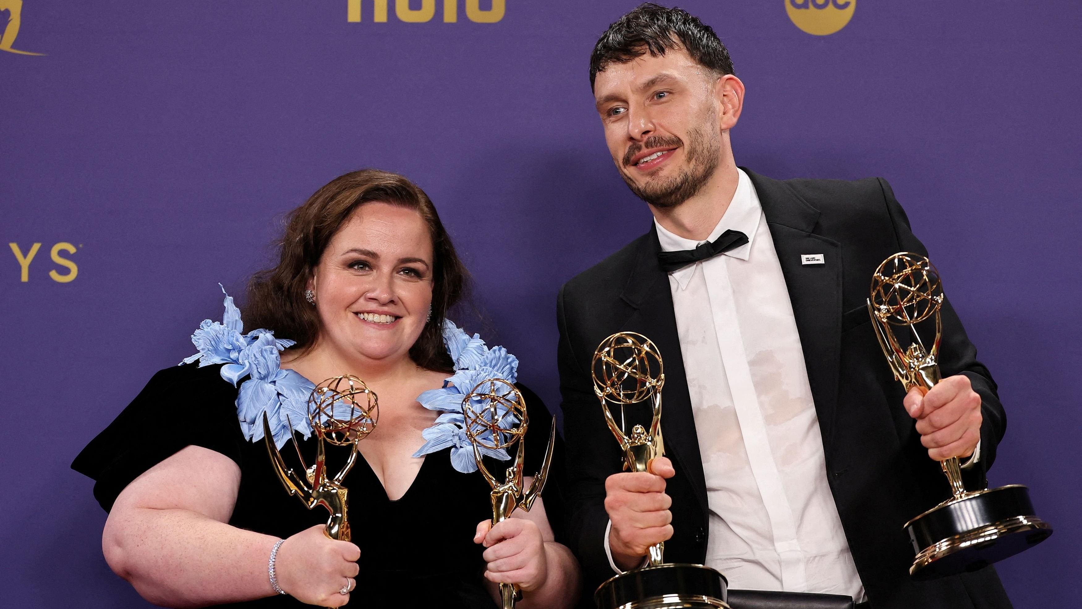 <div class="paragraphs"><p>Jessica Gunning poses with  Richard Gadd at the 76th Primetime Emmy Awards in Los Angeles for 'Baby Reindeer'.</p></div>