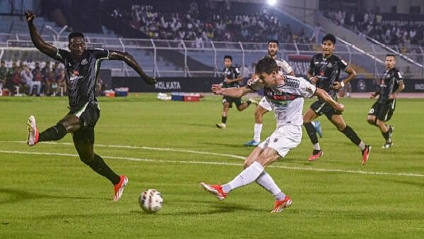 <div class="paragraphs"><p>North East United FC and Mohammedan SC players in action during their ISL (Indian Super League) 2024-25 match, in Kolkata, Monday, Sept. 16, 2024.</p></div>