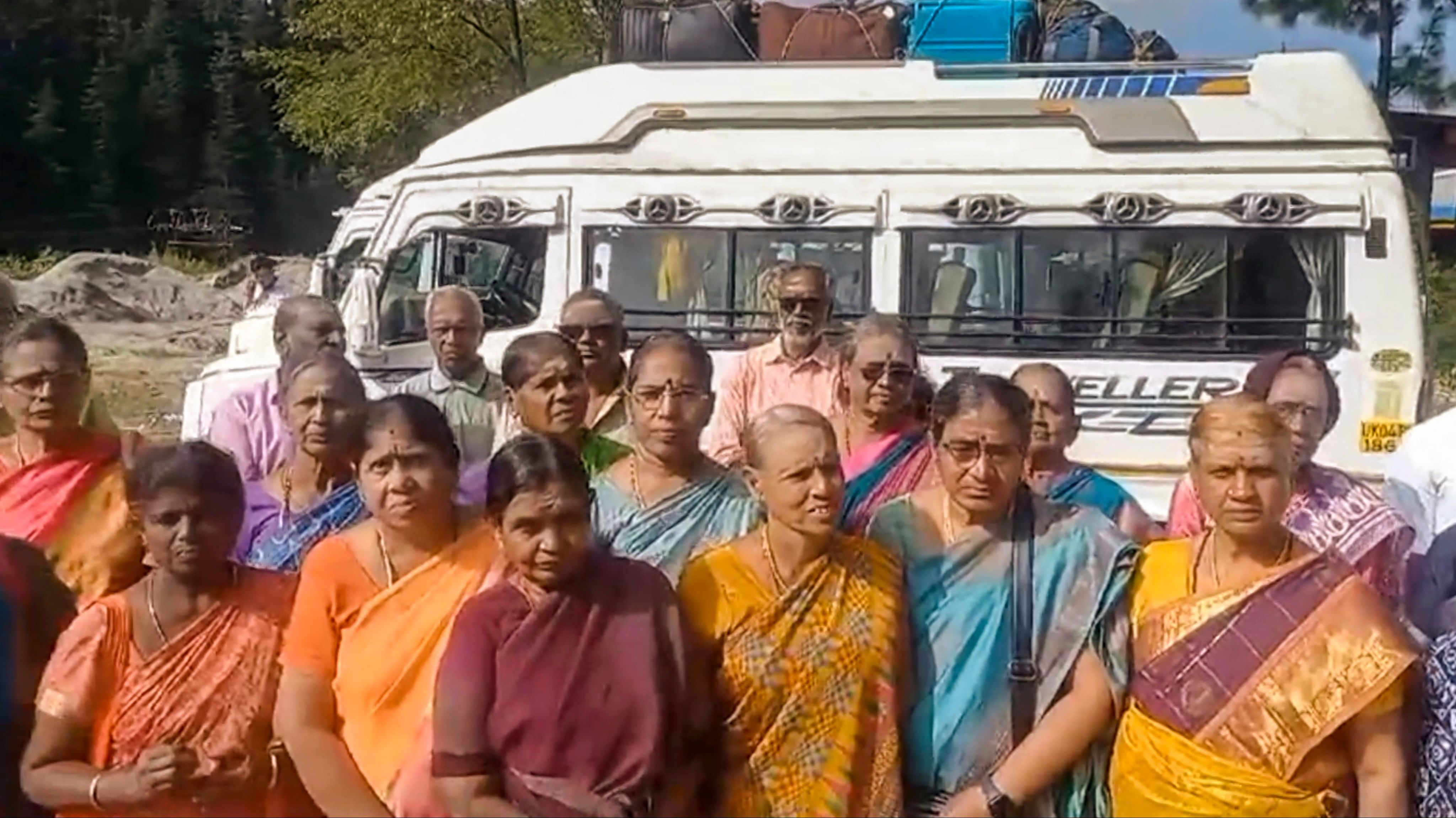 <div class="paragraphs"><p>Pilgrims from Tamil Nadu who got stuck on the Adi Kailash Yatra route in Uttarakhand's Pithorogarh following landslides, after being rescued by the authorities, Monday, September 16, 2024.</p></div>