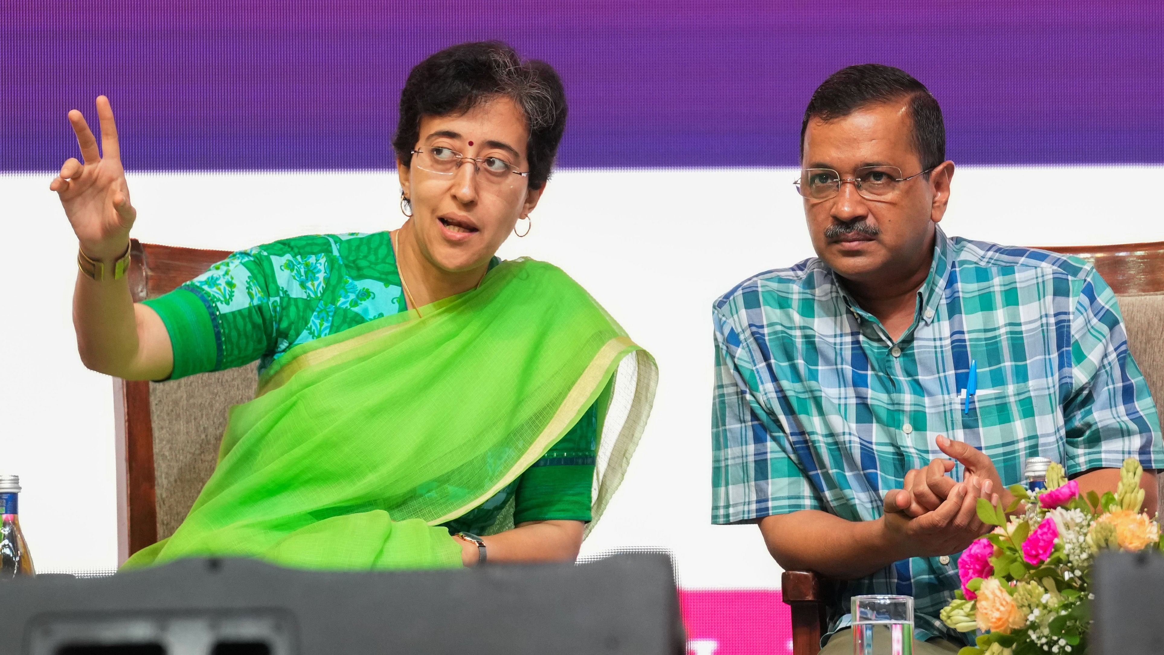 <div class="paragraphs"><p>File photo of former Delhi CM Arvind Kejriwal with CM-designate&nbsp;Atishi.</p></div>