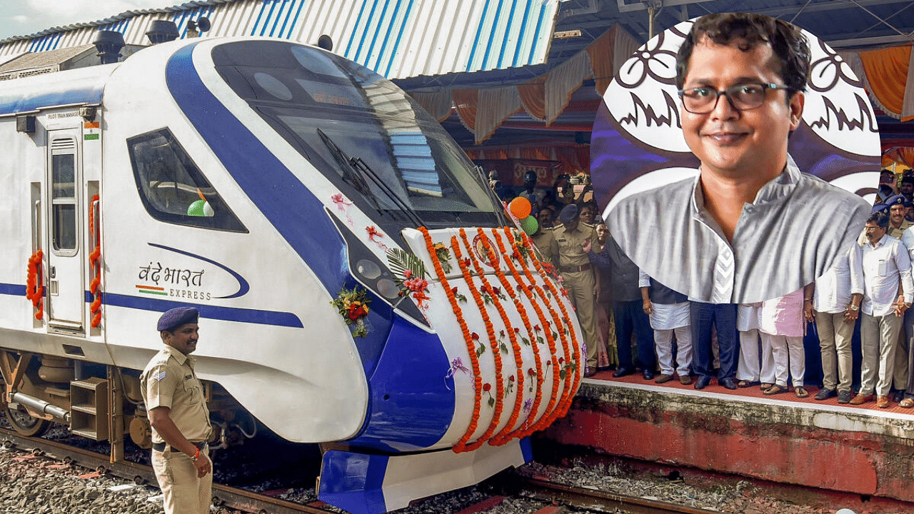 <div class="paragraphs"><p>A Vande Bharat Express. (Inset: TMC MP Saket Gokhale)</p></div>