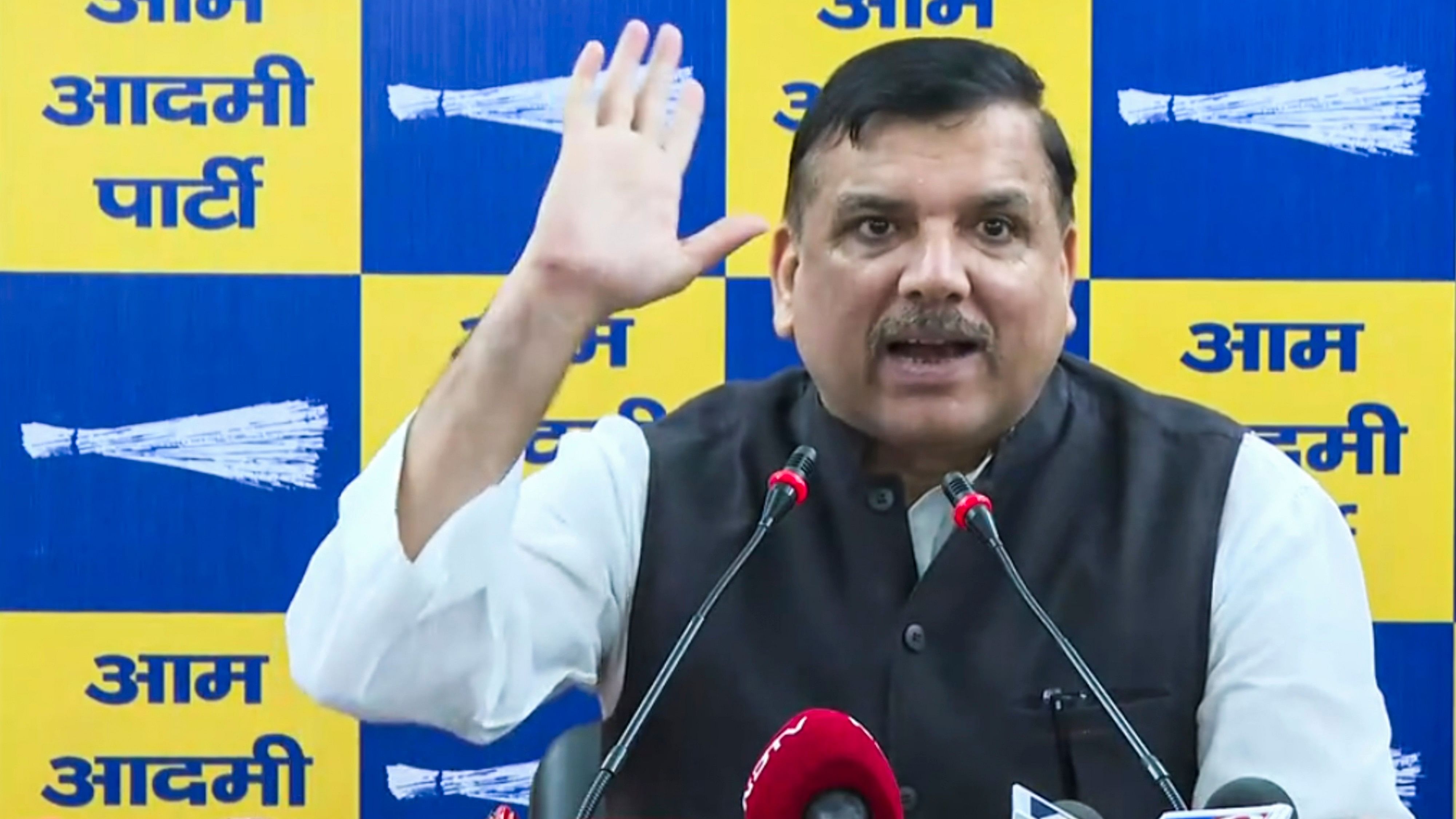 <div class="paragraphs"><p> AAP leader Sanjay Singh addresses a press conference in New Delhi, Wednesday, Sept. 18, 2024.</p></div>