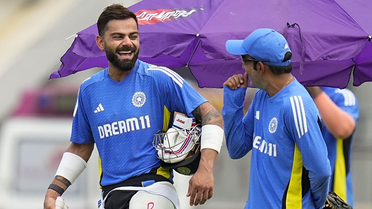 <div class="paragraphs"><p>Virat Kohli (left) shares a lighter moment with Gautam Gambhir ahead of the first Test against Bangladesh in Chennai.&nbsp;</p></div>