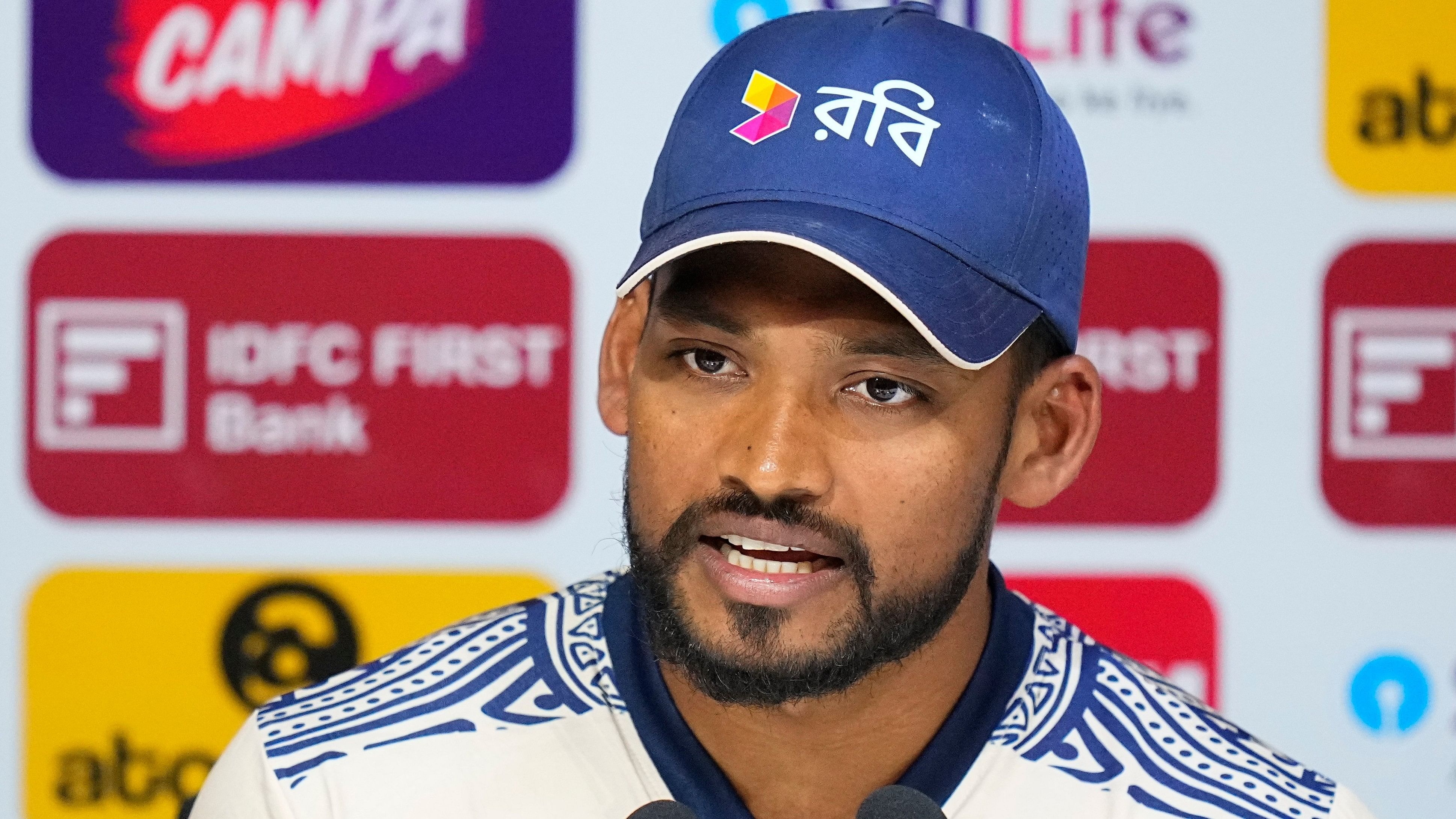 <div class="paragraphs"><p>Bangladesh's cricket team captain Najmul Hossain Shanto addresses a press conference ahead of the first Test match between India and Bangladesh, at M.A. Chidambaram Stadium, in Chennai, Wednesday, September 18, 2024.</p></div>