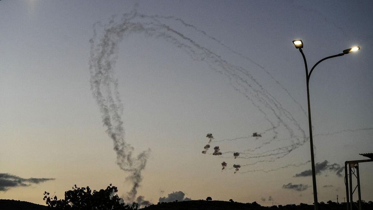 <div class="paragraphs"><p>Interceptions of rockets launched from Lebanon to Israel over the border, amid ongoing cross-border hostilities between Hezbollah and Israeli forces, are seen close to the Israeli border with Lebanon, on its Israeli side September 16, 2024.</p></div>