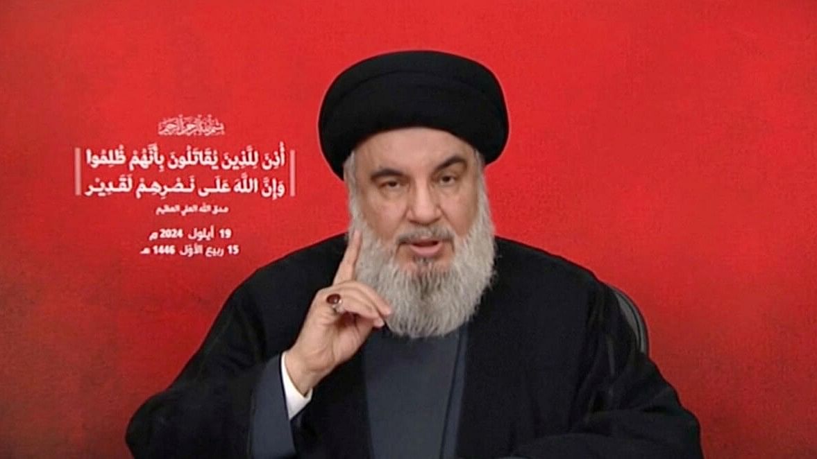 <div class="paragraphs"><p>Hezbollah leader Sayyed Hassan Nasrallah gives a televised address.&nbsp;</p></div>