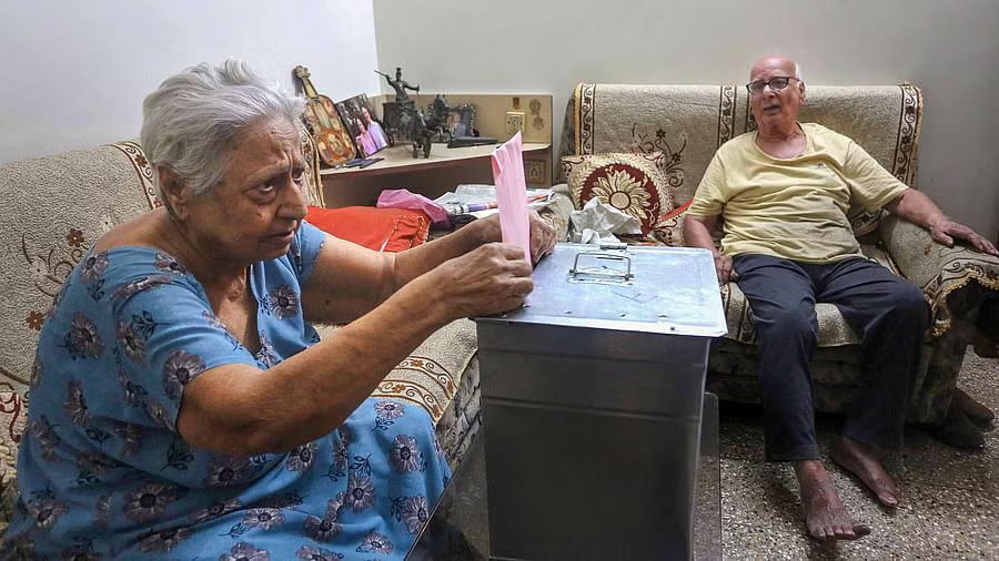 <div class="paragraphs"><p>Jamna Bai, an elderly voter, casts her vote through postal ballot for the Madhya Pradesh Assembly elections, in Bhopal, on November 7, 2023. (For Representational Purpose)</p></div>