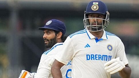 <div class="paragraphs"><p>Ravichandran Ashwin and Ravindra Jadeja run between the wickets during the first day of the first test cricket match between India and Bangladesh, at the MA Chidambaram Stadium, in Chennai, Thursday, Sept. 19, 2024. </p></div>