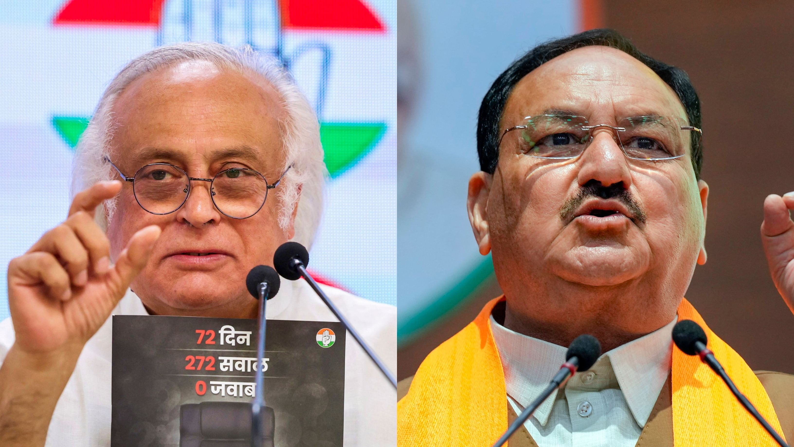 <div class="paragraphs"><p>Congress leader Jairam Ramesh (L) and BJP leader J P Nadda (R).</p></div>