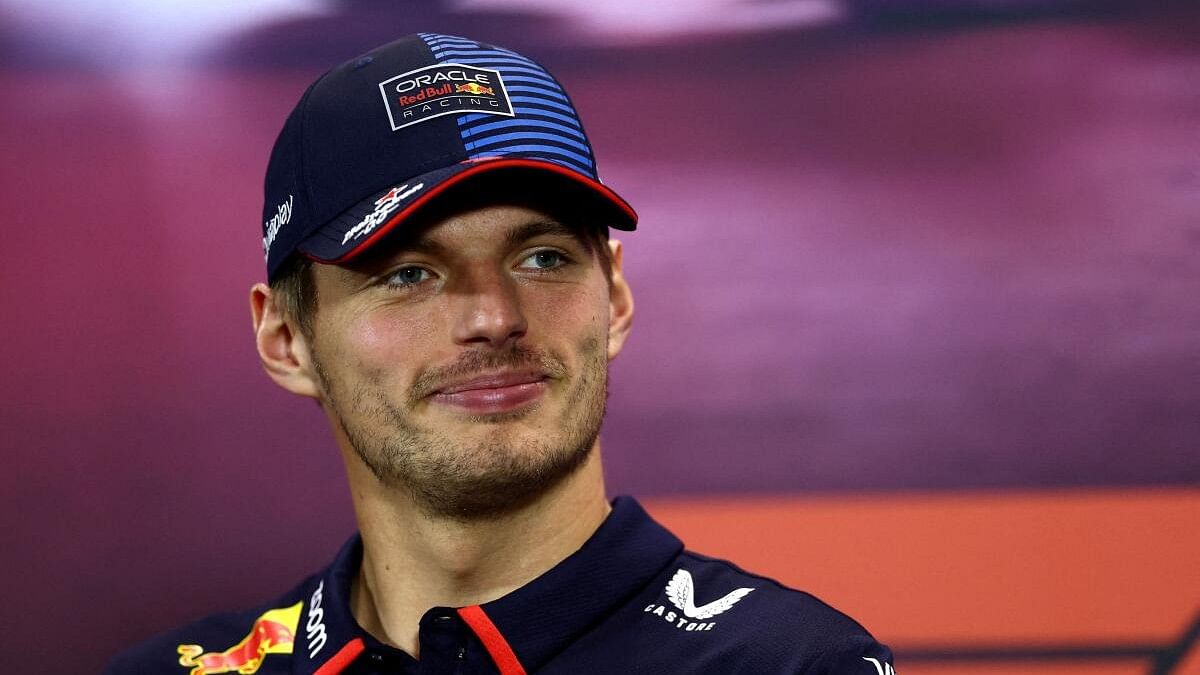 <div class="paragraphs"><p>Red Bull's Max Verstappen during the press conference.</p></div>