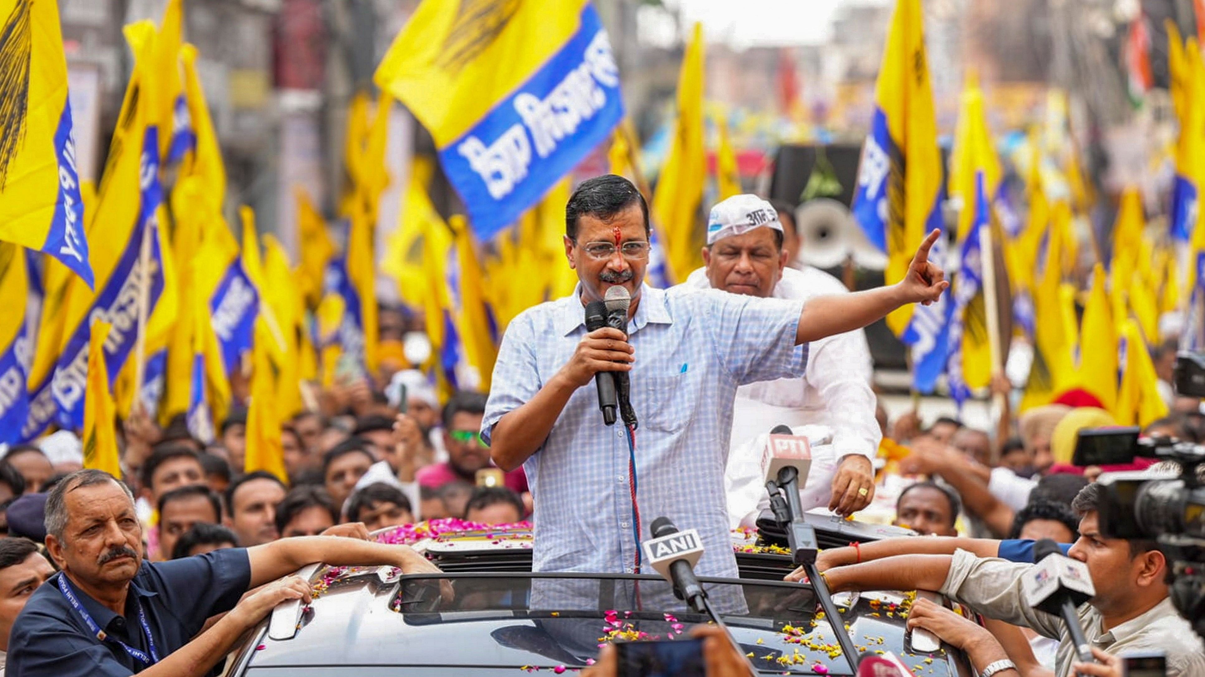 <div class="paragraphs"><p>Arvind Kejriwal during a road show in Haryana.</p></div>