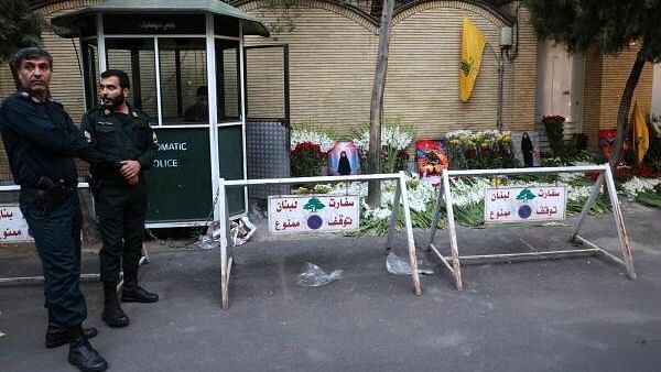 <div class="paragraphs"><p>Flowers are kept on the gate of Lebanon's Embassy of Iran following the explosion of pagers across Lebanon, in Tehran, Iran.&nbsp;</p></div>