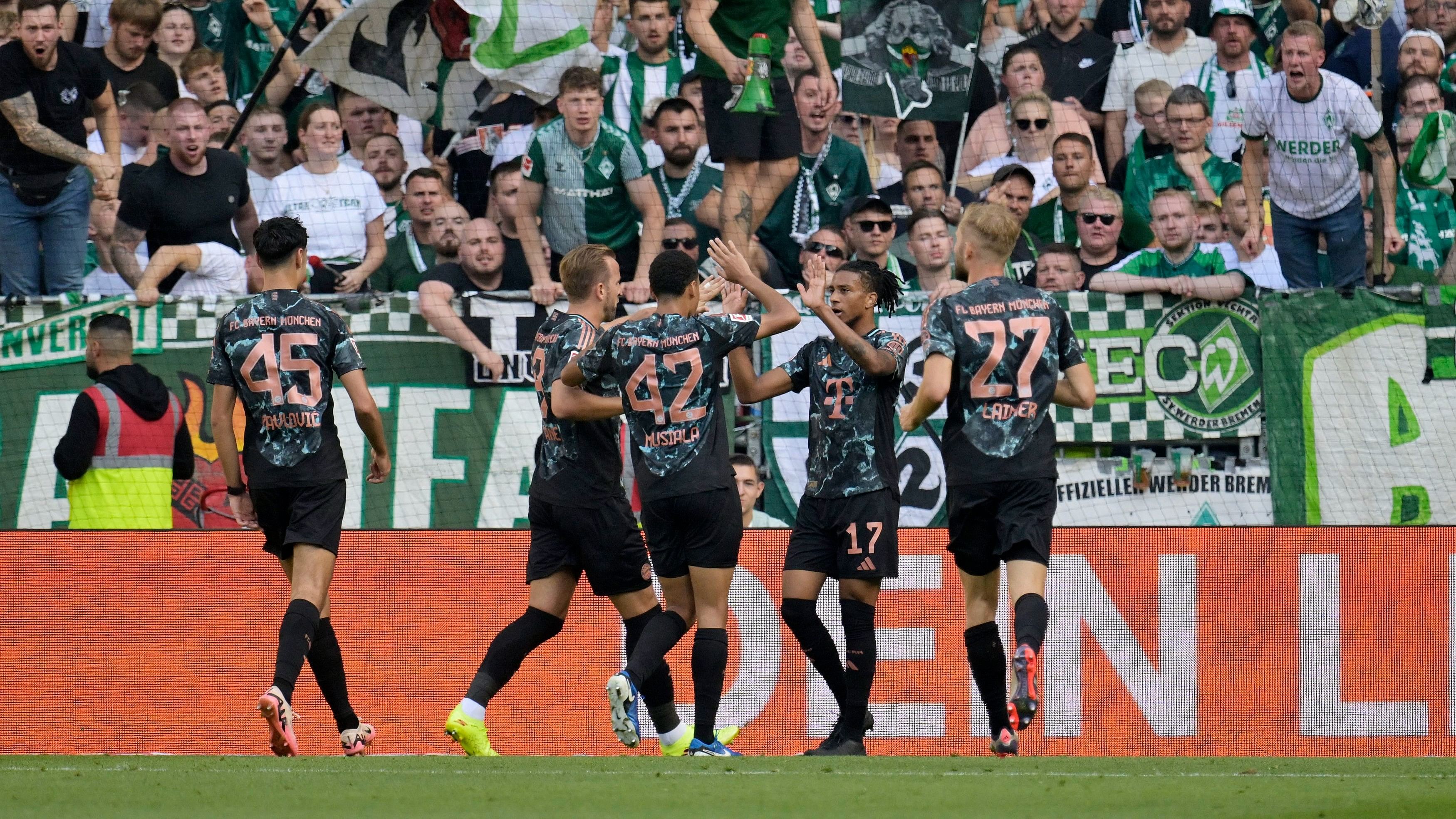 <div class="paragraphs"><p>Michael Olise celebrates scoring their first goal against Werder Bremen, Sept 21, 2024.</p></div>