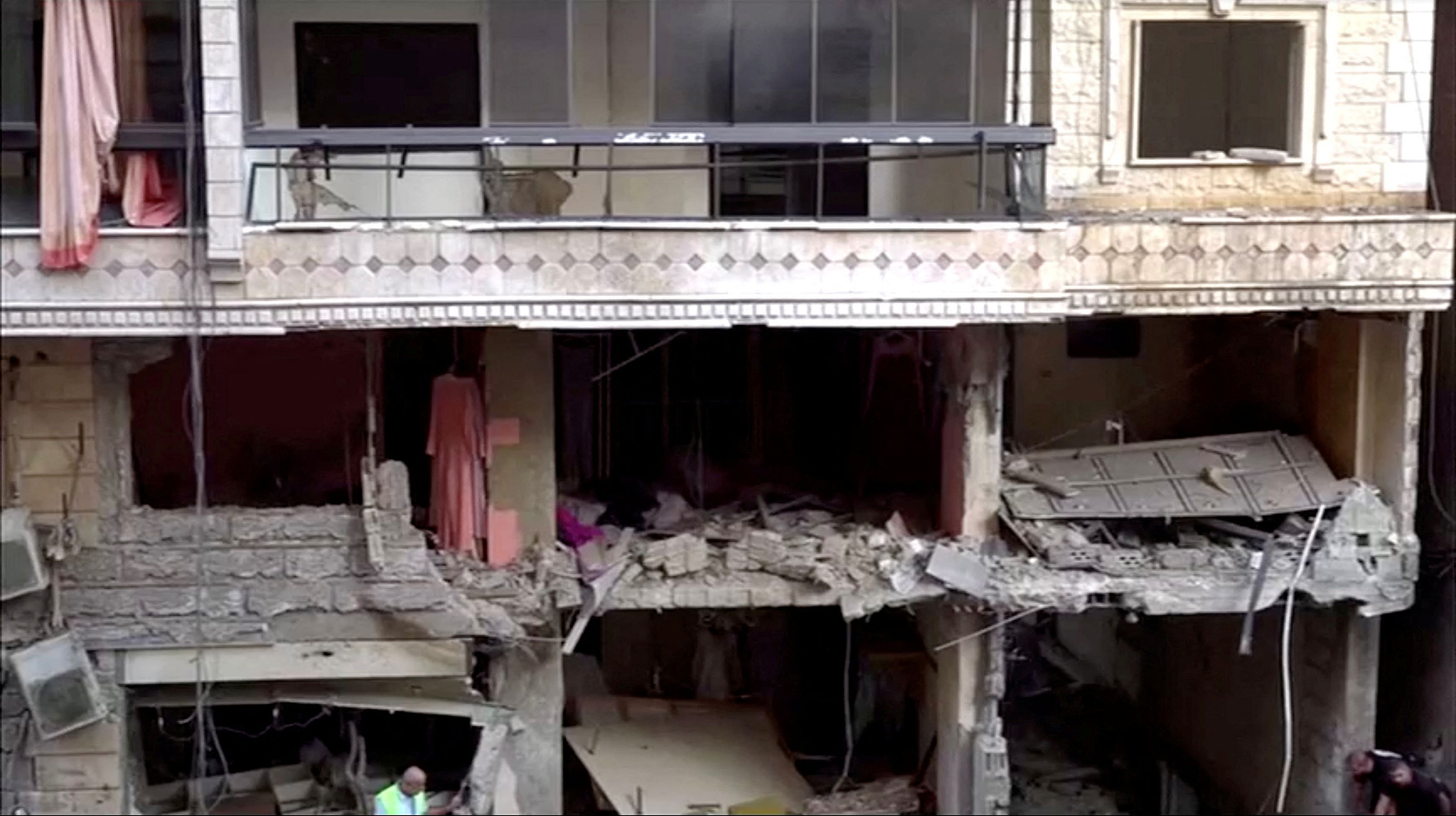 <div class="paragraphs"><p>View of a destroyed building, after an Israeli strike where a top Hezbollah military commander was targeted, Lebanese authorities said, in Beirut, Lebanon, September 20, 2024, in this still image obtained from video. </p></div>