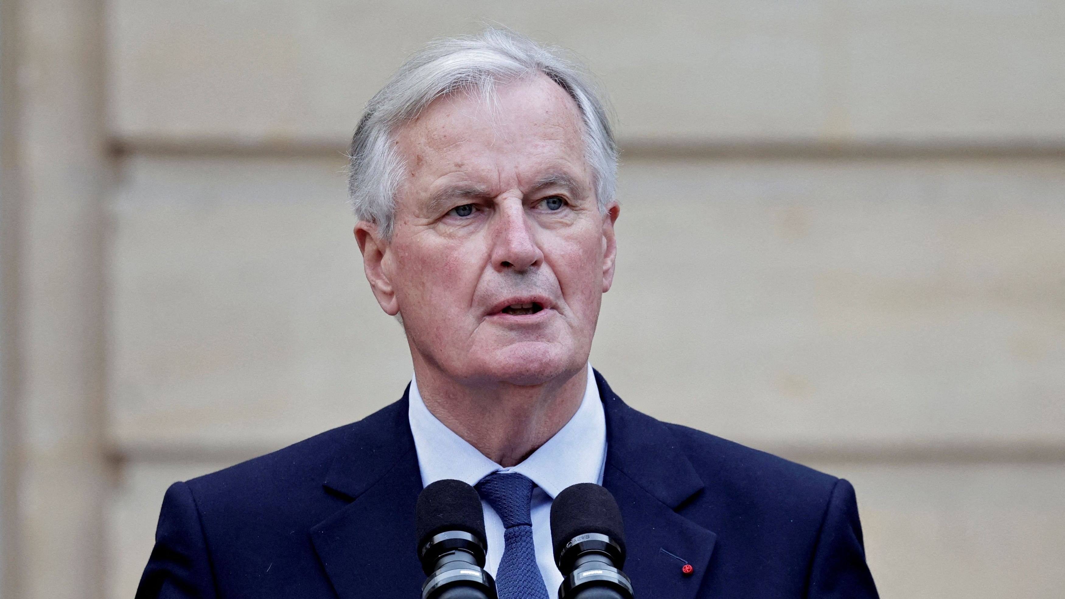 <div class="paragraphs"><p>France newly appointed Prime minister Michel Barnier looks on during the handover ceremony at the Hotel Matignon in Paris, France, September 5, 2024. </p></div>