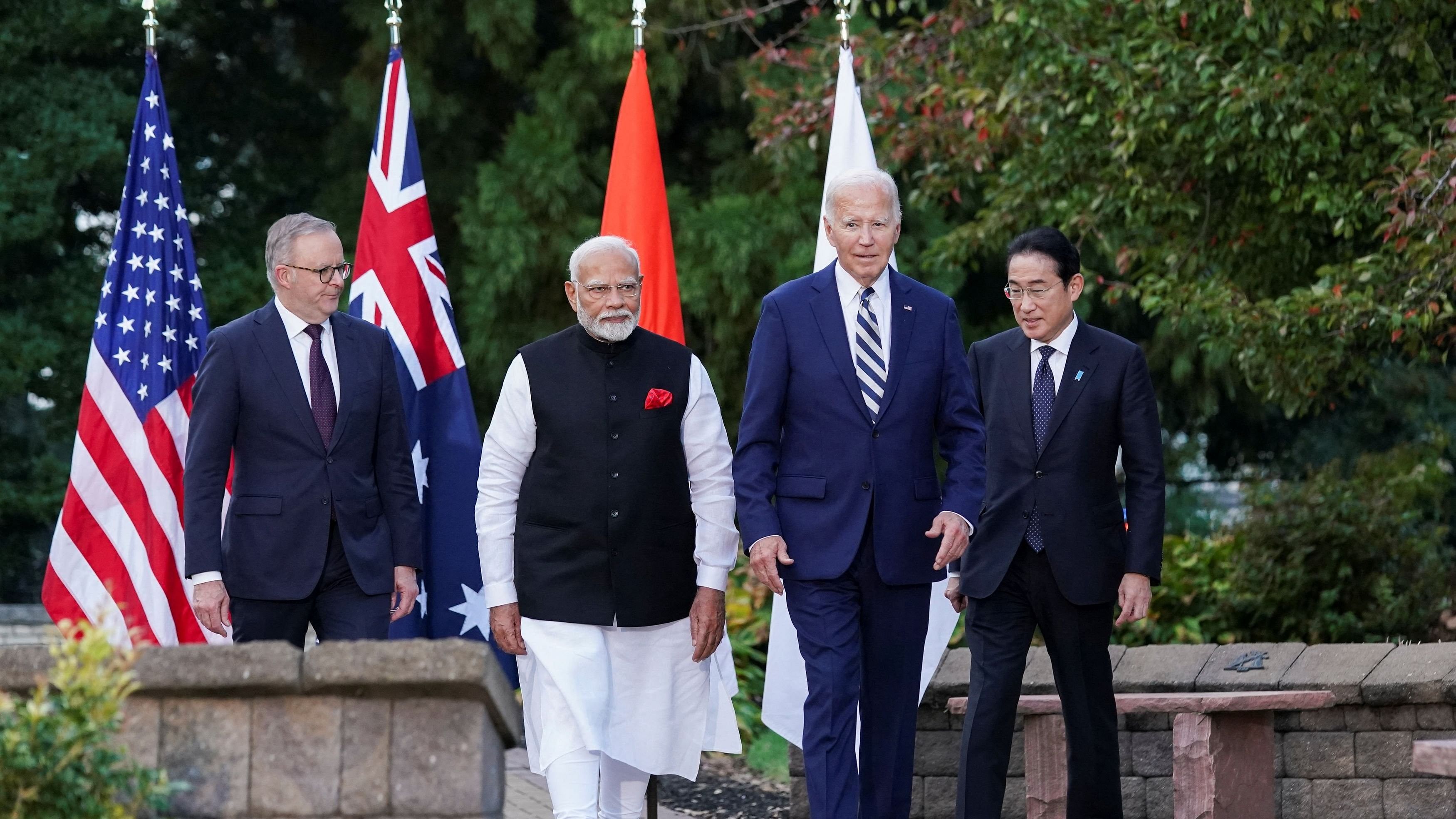 <div class="paragraphs"><p>US President Joe Biden, Japan's Prime Minister Fumio Kishida, Australia's Prime Minister Anthony Albanese and India's Prime Minister Narendra Modi arrive for a Cancer Moonshot announcement at the Quad leaders summit in Claymont, Delaware, U., September 21, 2024. </p></div>