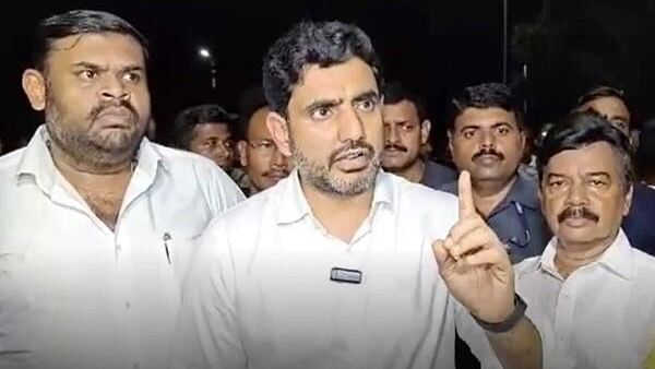 <div class="paragraphs"><p>TDP leader Nara Lokesh speaks to the media accusing YSRCP amid the controversy over the alleged use of substandard ingredients and animal fat in the preparation of Tirupati laddu, in Tirupati.</p></div>