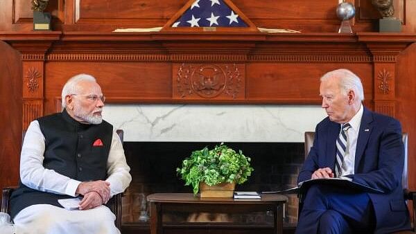 <div class="paragraphs"><p>US President Joe Biden and Prime Minister Narendra Modi at a meeting on the sidelines of the Quad Leaders Summit at Archmere Academy in Claymont, Delaware.</p></div>