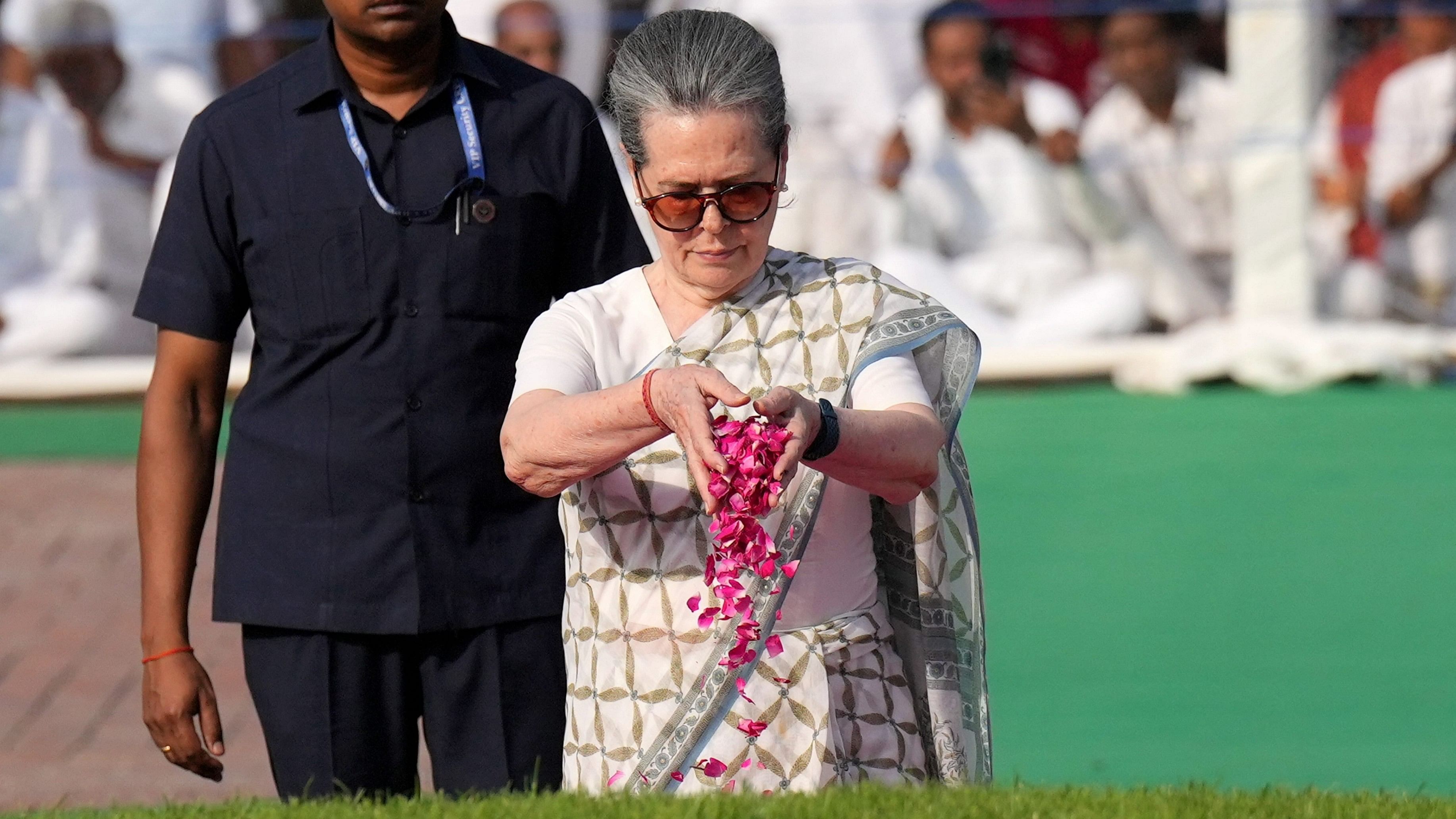 <div class="paragraphs"><p>Congress leader Sonia Gandhi seen here paying a floral tribute to India's first prime minister Jawaharlal Nehru on his death anniversary, at Shanti Van in New Delhi on May 27, 2024</p></div>