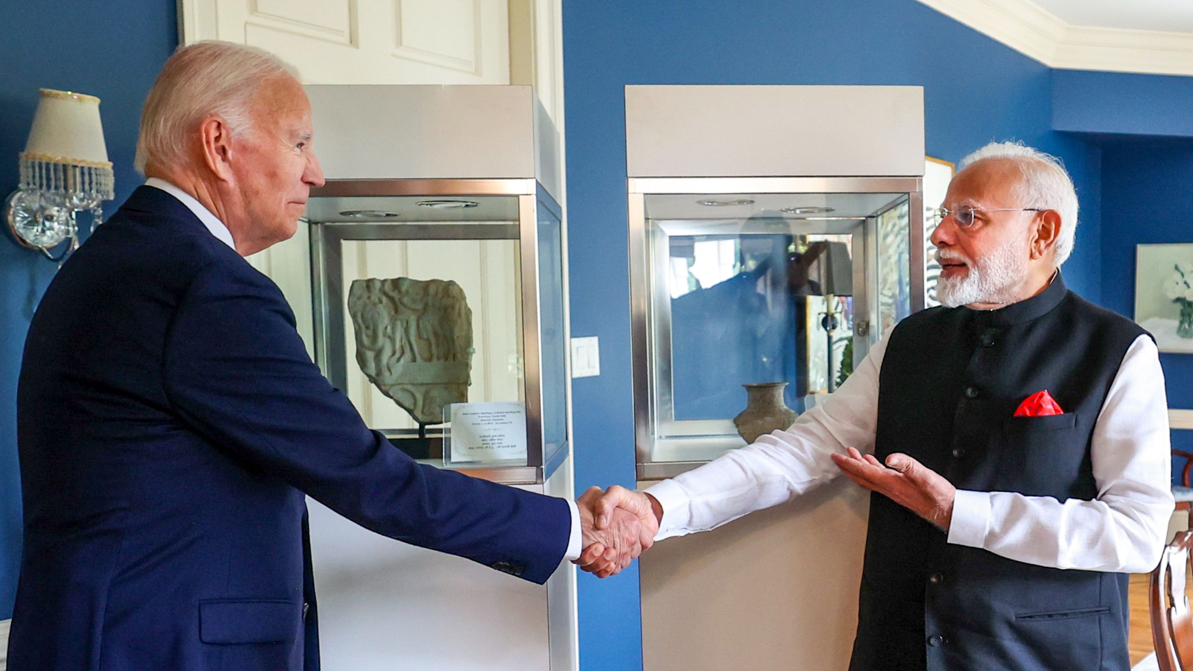 <div class="paragraphs"><p>Prime Minister Narendra Modi with US President Joe Biden at a meeting in Delaware, US.</p></div>