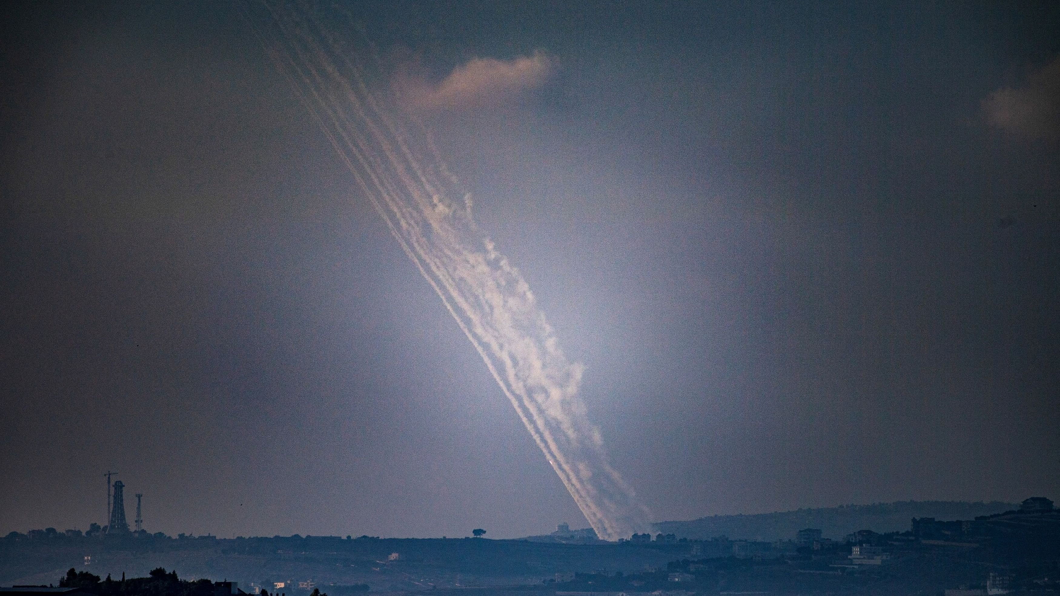 <div class="paragraphs"><p>Rockets are launched from Lebanon towards Israel amid cross-border hostilities between Hezbollah and Israel as seen from northern Israel September 23, 2024.</p></div>