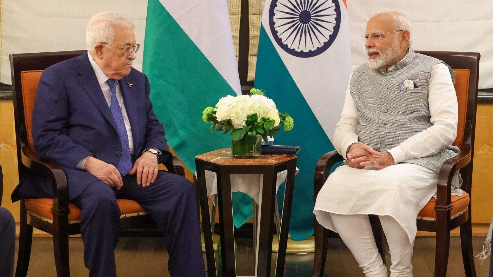 <div class="paragraphs"><p>Prime Minister Narendra Modi with Palestinian President Mahmoud Abbas.</p></div>