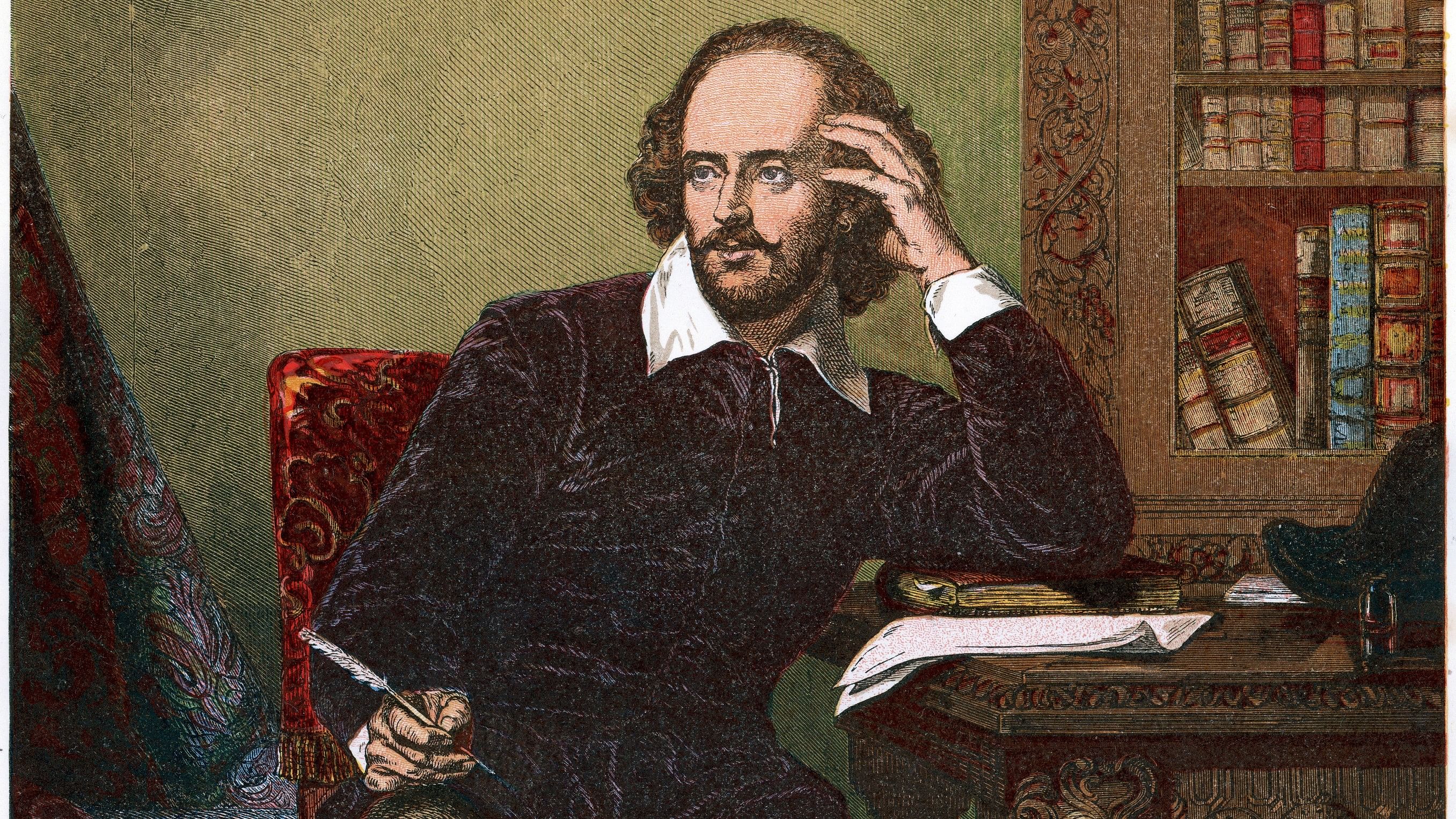 Vintage colour lithograph from 1853 of William Shakespeare