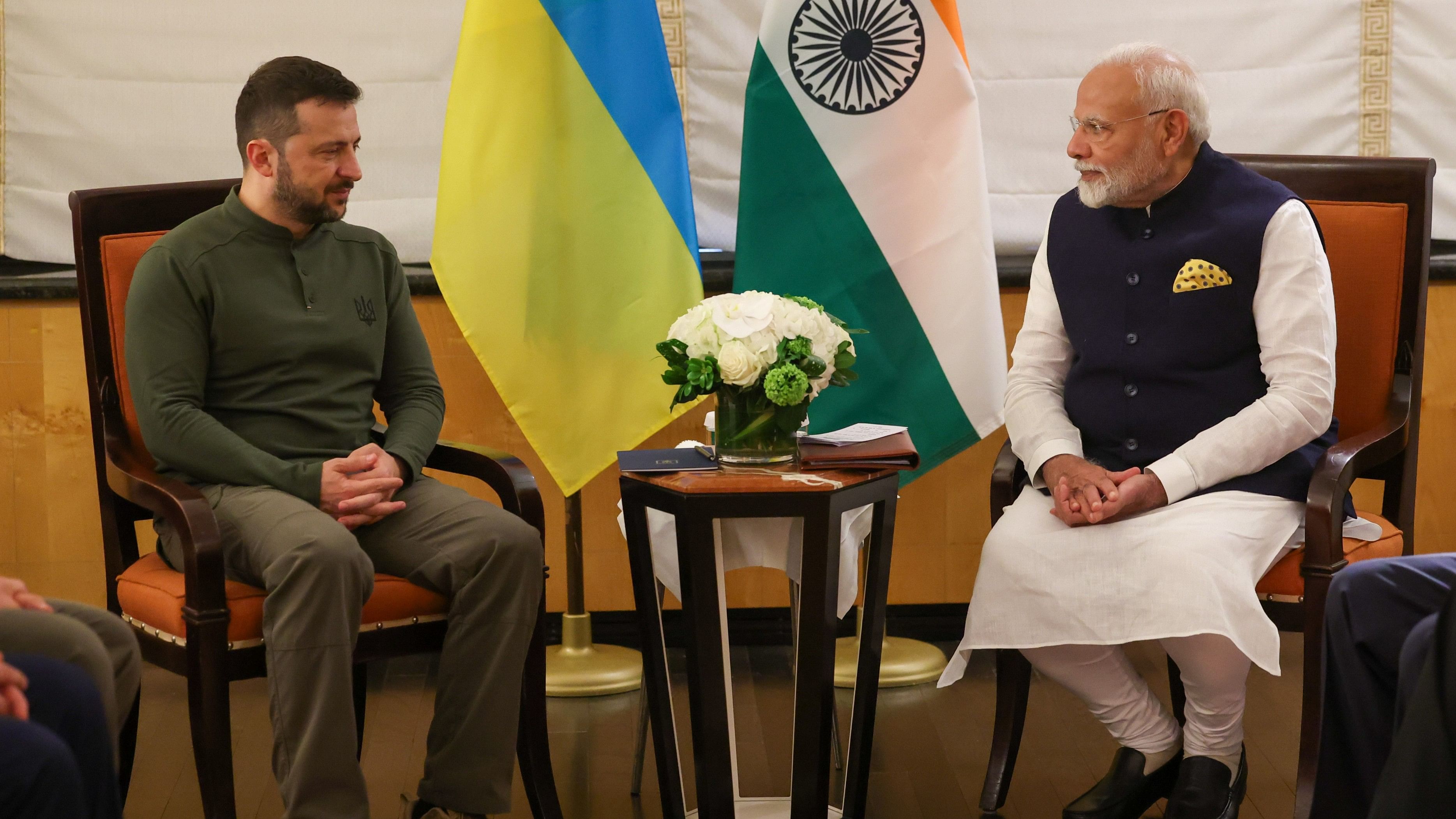 <div class="paragraphs"><p>Prime Minister Narendra Modi  with Ukrainian President Volodymyr Zelenskyy.</p></div>