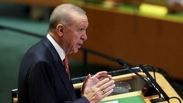 <div class="paragraphs"><p>Turkey's President Tayyip Erdogan gestures as he addresses the 79th United Nations General Assembly at UN headquarters in New York </p></div>