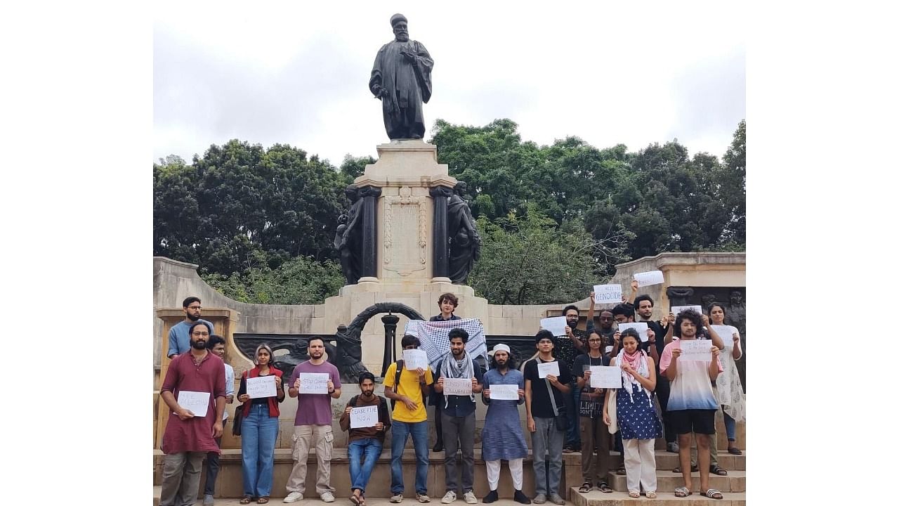 <div class="paragraphs"><p>Students protest at the IISc campus on Monday. </p></div>