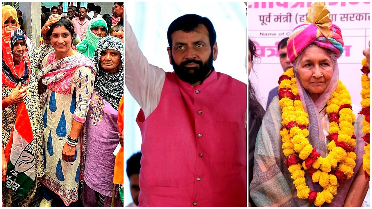 <div class="paragraphs"><p>(From L to R) Wrestler-turned-politician Vinesh Phogat;&nbsp;Haryana Chief Minister Nayab Singh Saini;&nbsp;India’s richest woman Savitri Jindal.</p></div>