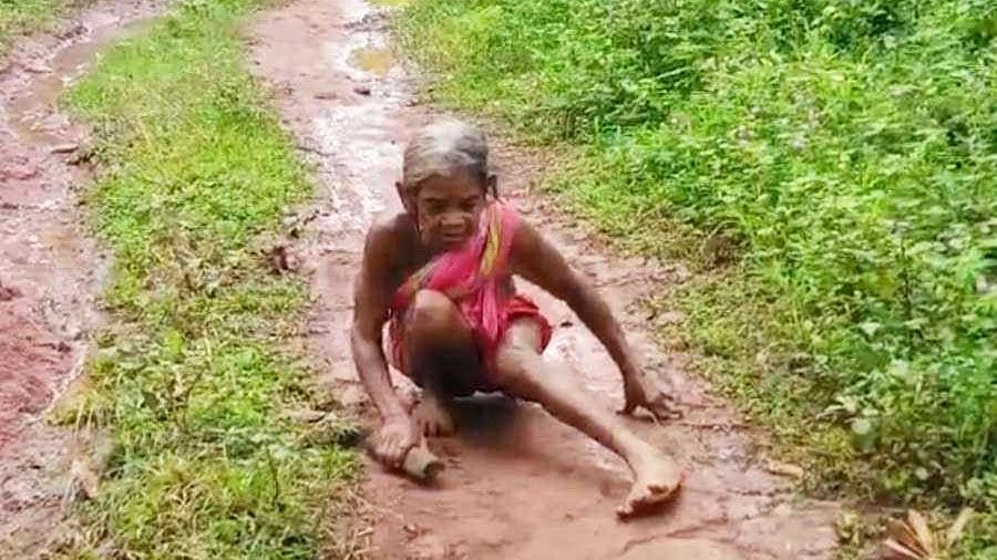 <div class="paragraphs"><p>The ailing woman identified as Pathuri Dehury, a resident of Raisuan gram panchayat, cannot walk.</p></div>