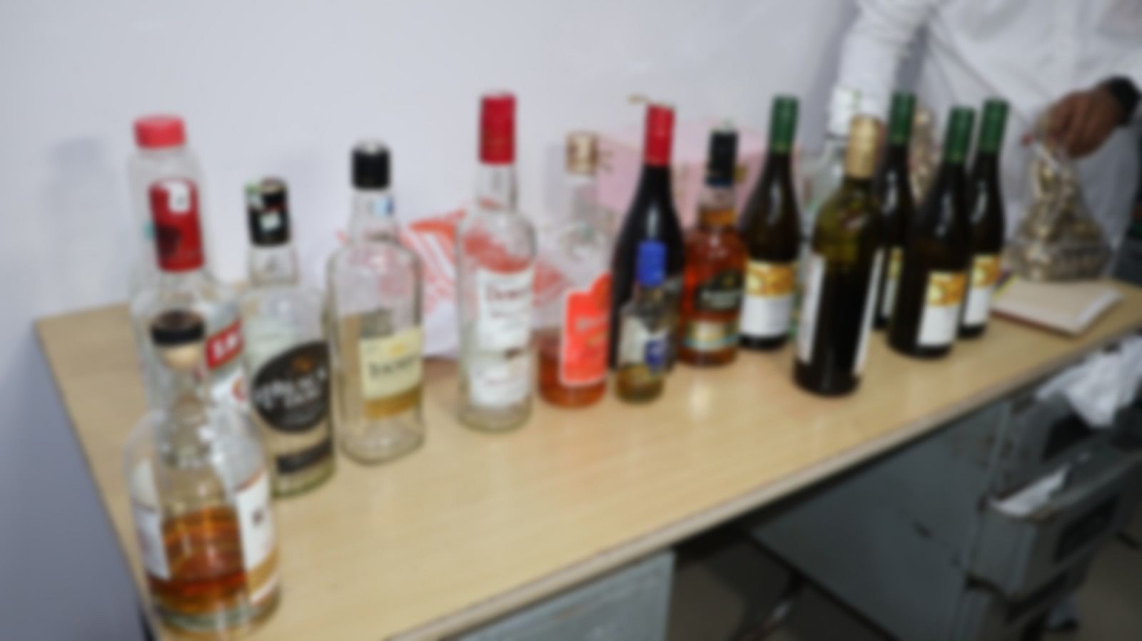 <div class="paragraphs"><p>Liquor bottles seized during the inspection. </p></div>