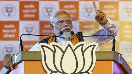 <div class="paragraphs"><p>Prime Minister Narendra Modi addresses a public meeting ahead of the upcoming Haryana Assembly elections.</p></div>